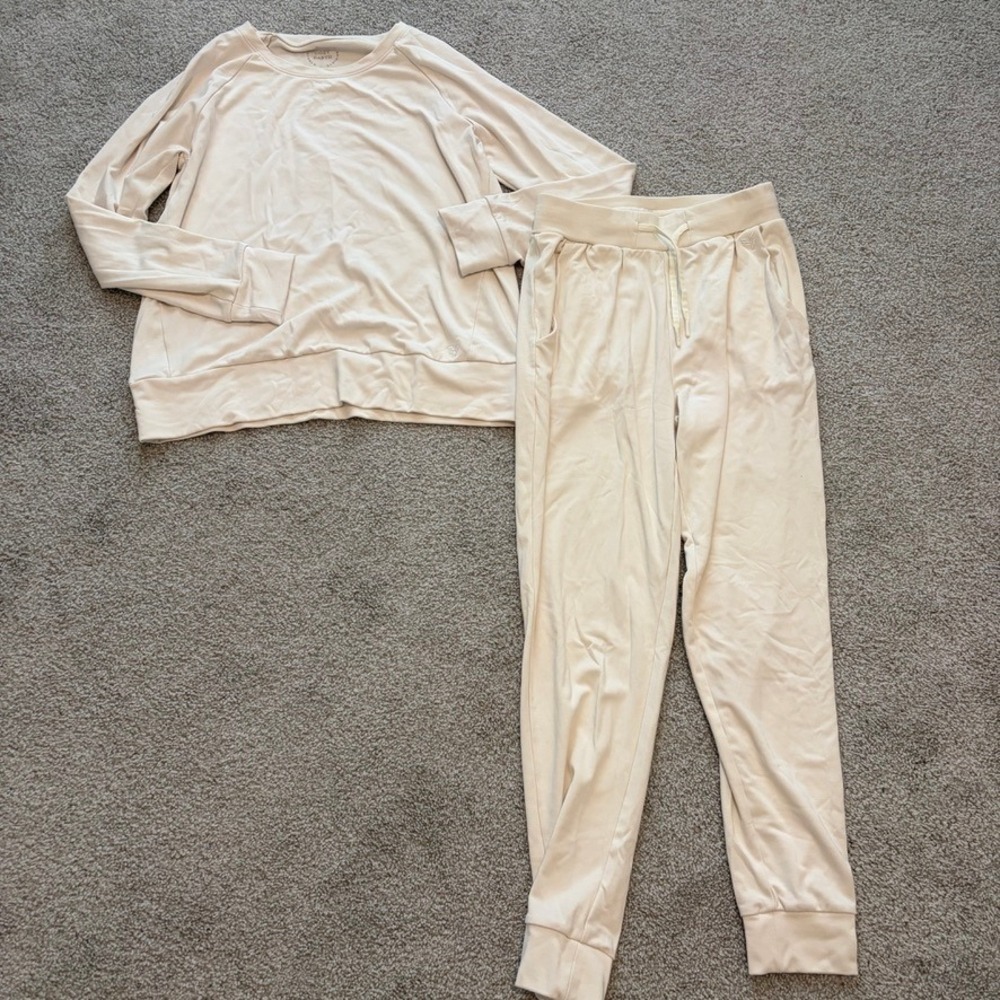 Cozy Earth Bamboo Lounge Set Womens XS/S Cream White Jogger Sweats Crewneck